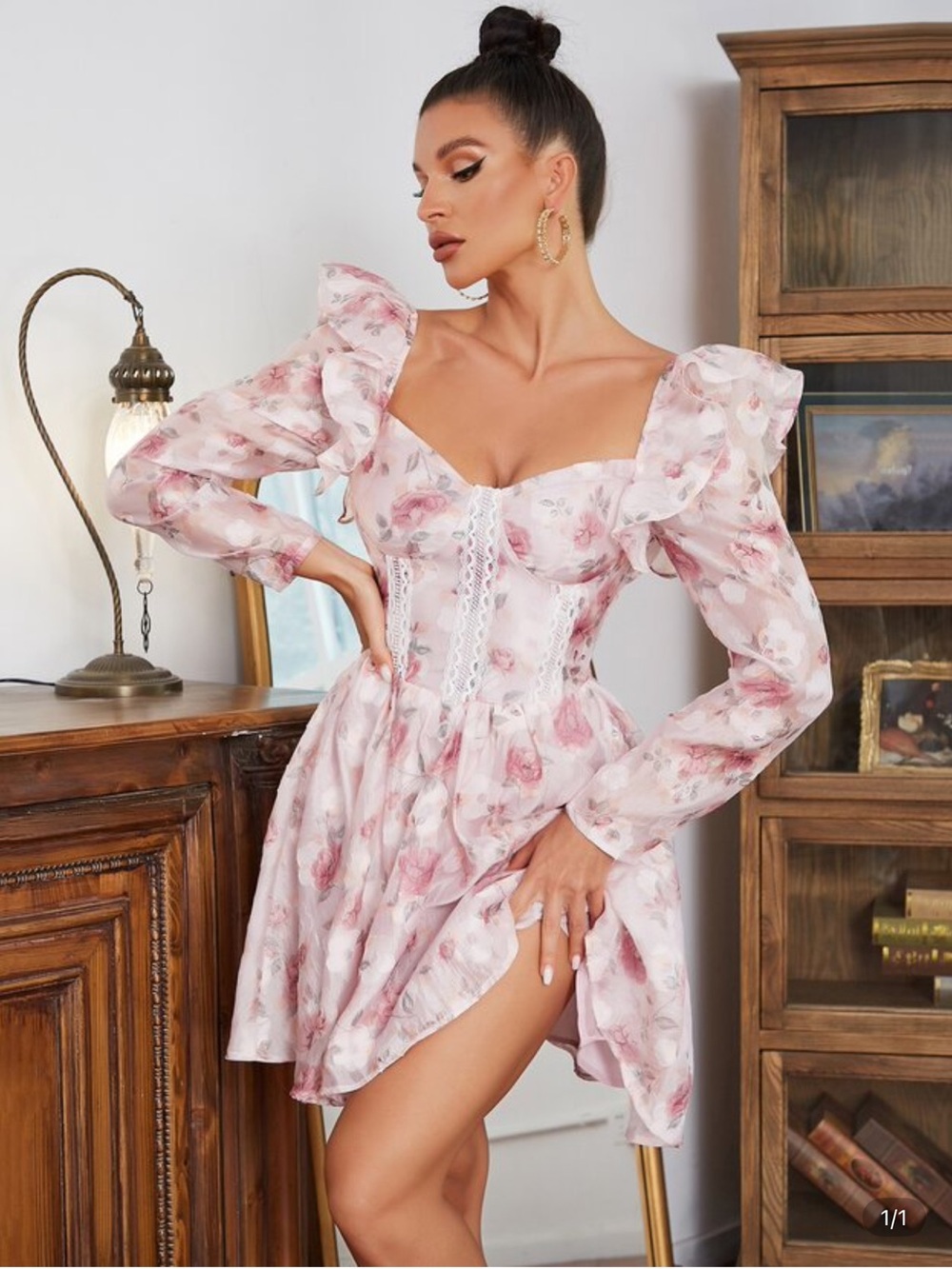 Pink Floral Sweetheart Midi Dress